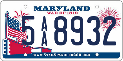 MD license plate 5AA8932