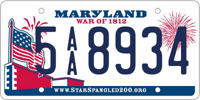 MD license plate 5AA8934