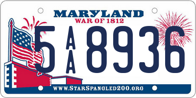 MD license plate 5AA8936