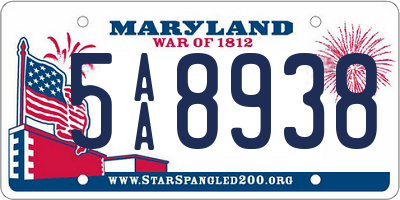 MD license plate 5AA8938