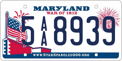 MD license plate 5AA8939