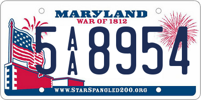 MD license plate 5AA8954