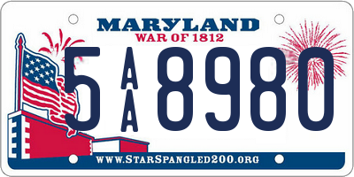 MD license plate 5AA8980