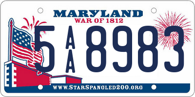 MD license plate 5AA8983