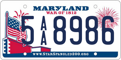 MD license plate 5AA8986