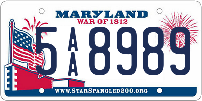 MD license plate 5AA8989