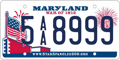 MD license plate 5AA8999