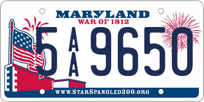 MD license plate 5AA9650