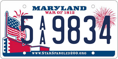 MD license plate 5AA9834