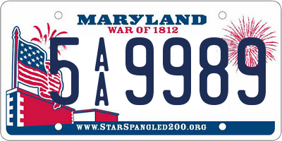 MD license plate 5AA9989