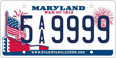 MD license plate 5AA9999