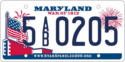 MD license plate 5AB0205