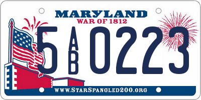 MD license plate 5AB0223