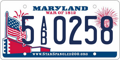 MD license plate 5AB0258