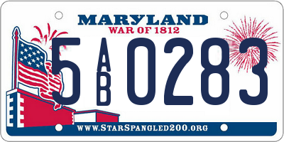 MD license plate 5AB0283