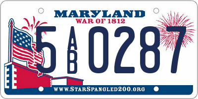 MD license plate 5AB0287