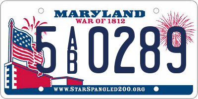 MD license plate 5AB0289
