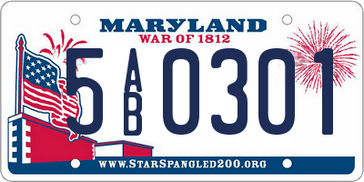 MD license plate 5AB0301