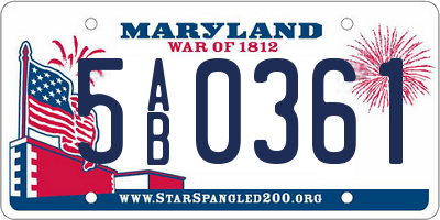 MD license plate 5AB0361