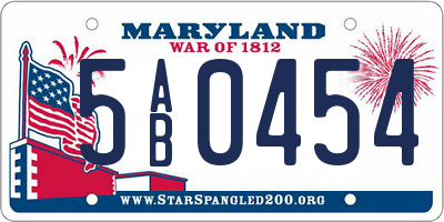 MD license plate 5AB0454