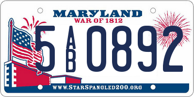 MD license plate 5AB0892