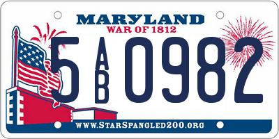 MD license plate 5AB0982