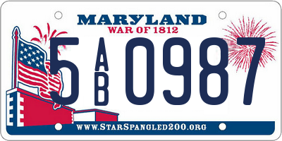 MD license plate 5AB0987