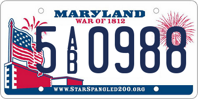 MD license plate 5AB0988