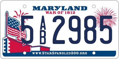 MD license plate 5AB2985