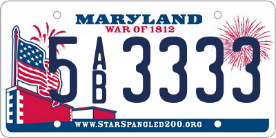 MD license plate 5AB3333