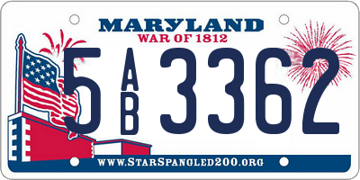 MD license plate 5AB3362
