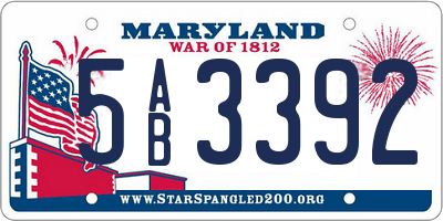 MD license plate 5AB3392