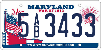 MD license plate 5AB3433