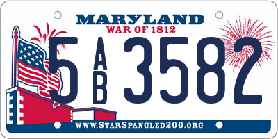 MD license plate 5AB3582