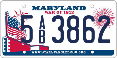 MD license plate 5AB3862