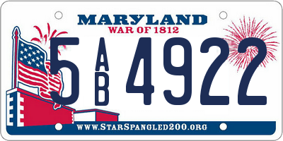 MD license plate 5AB4922
