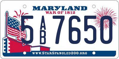 MD license plate 5AB7650