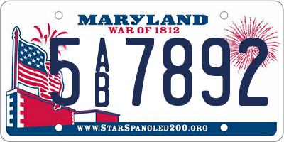 MD license plate 5AB7892