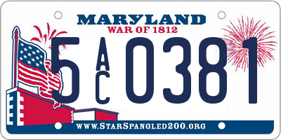 MD license plate 5AC0381