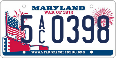 MD license plate 5AC0398