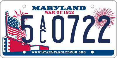 MD license plate 5AC0722