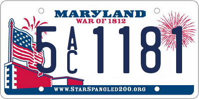 MD license plate 5AC1181