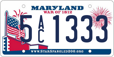 MD license plate 5AC1333