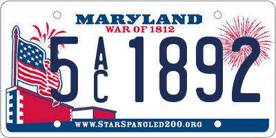 MD license plate 5AC1892