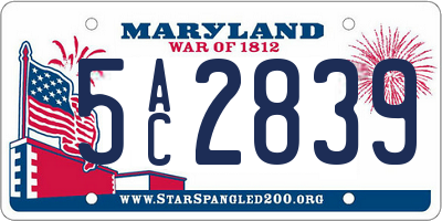MD license plate 5AC2839