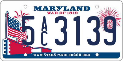 MD license plate 5AC3139