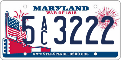 MD license plate 5AC3222