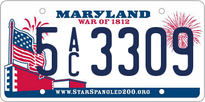 MD license plate 5AC3309