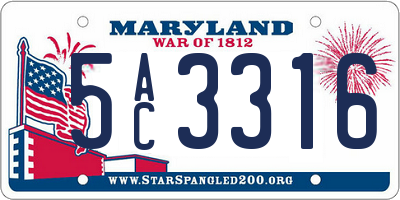 MD license plate 5AC3316
