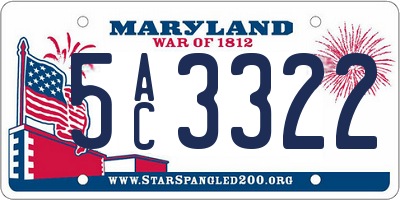 MD license plate 5AC3322